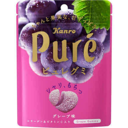 Japońskie winogronowe żelki Kanro Puree Gumy Grape